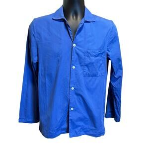 Tekla Men’s Size XS Pajama Top Shirt Button Up 100% Organic Cotton Blue